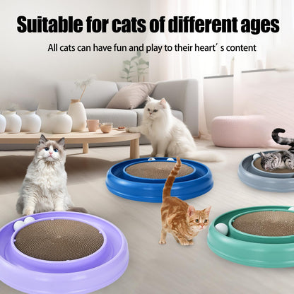 Interactive Cat Scratcher with Two Rotating Balls,Durable Scratch Pad for Indoor Play,Cardboard Cat Scratcher Pad with Cat Toy Ball Track and Catnip,2-in-1 Cat Toy (Purple)