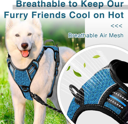 BARKBAY Dog Harness No Pull with ID Tag Pocket - Heavy Duty, Reflective, Easy Control for Large Dogs(Blue/Black,S)