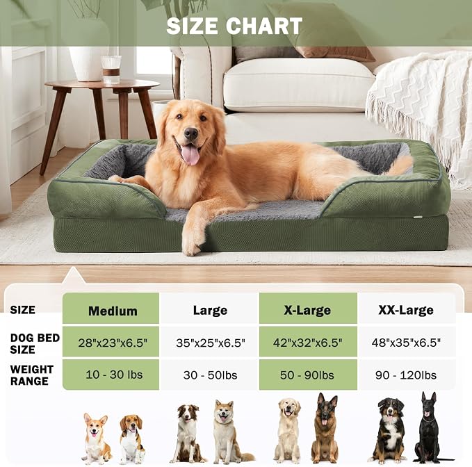 Orthopedic Medium Dog Dogs, Egg-Crate Foam Dog Couch with Washable Removable Cover, Waterproof Lining and Nonskid Bottom