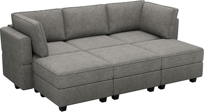 Belffin Terry Fabric Modular Sectional Sleeper Sofa Bed with Storage Convertible Sectional Couches for Living Room 6 Seaters Light Grey Modular Sofa