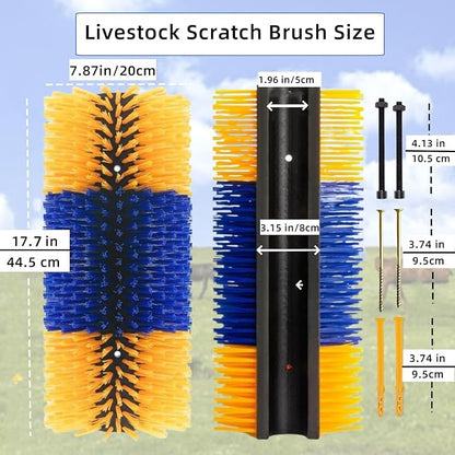 Livestock Scratching Brush 2 Pack, Itch Relief Goat Scratching Post | Horse Cow Goat Brushes for Scratching, Self-Grooming, Upgraded No-Strip Screws for Easy Install Barn Farm, Protects Fence