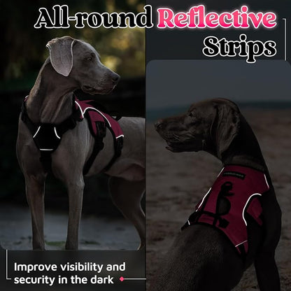 rabbitgoo Escape Proof Dog Harness for Large, No Pull with Lift Handle | No Escape, Full Soft Padded, Reflective Adjustable Vest, Leash Clip for Walking Hiking Training, Peach Pink, Large