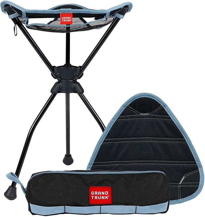 GRAND TRUNK Compass 360 XT Extra Tall Swivel Stool - Compact 260lb Capacity Portable Outdoor Seat for Camping & Travel (Sea Black)