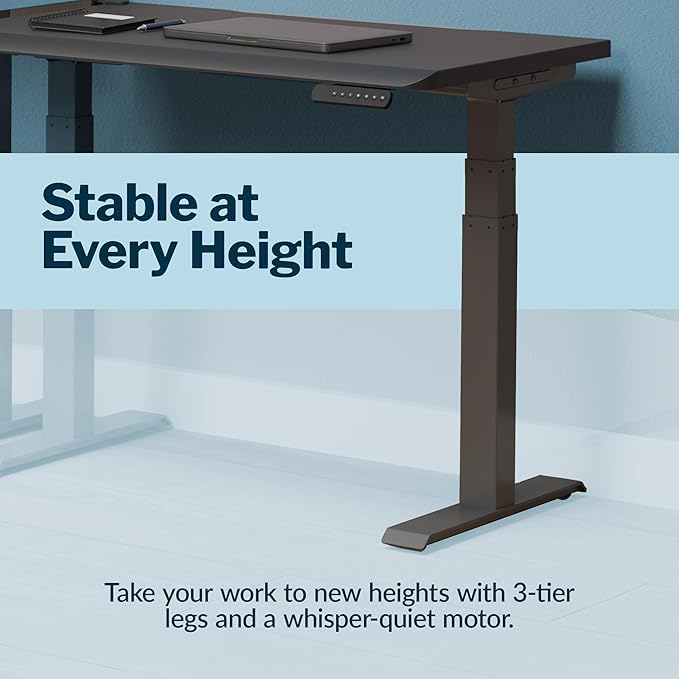 Vari ComfortEdge 40x26 Inch Adjustable Standing Desk – Small Electric Sit Stand VariDesk for Apartment, Bedroom, or Home Office + Beveled Edge, Tool-Free Assembly (Black)
