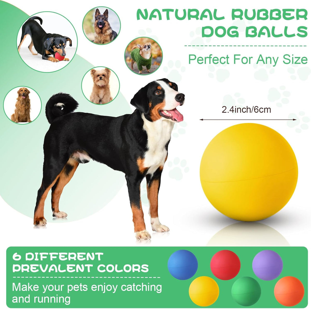 Shappy 12 Pieces Rubber Dog Tennis Balls for Dog Colorful Catching Pet Balls for Fetch Training 2.4 Inch Interactive Bounce and Floatable Toy for Park Beach