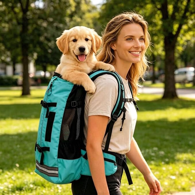 Big Dog Backpack Carrier, Grey-M | Extra Large Pet Carrier for 66lbs Dogs, Fully Adjustable Water-Resistant Dog Travel Bag for Hiking Cycling Outdoor Adventures
