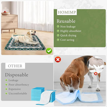 Homimp Washable Pee Pads for Dogs, 2 Pack Reusable Puppy Pads Waterproof, Absorbent and Leakproof Dog Pee Pads, Non Slip Puppy Training Pads, Pet Mat for Floor, Crate, Couch, Whelping,Green, 36"x41"
