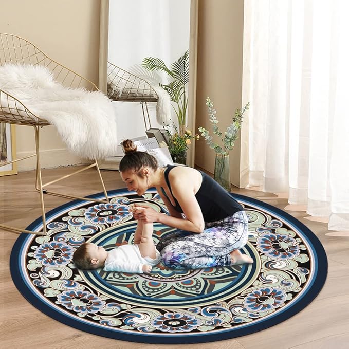 Knsbk Large Round Yoga Mat 4.6'X3.5mm for Exercise Premium Extra Thick, Ultra Comfortable, Non Slip, Meditation Mat