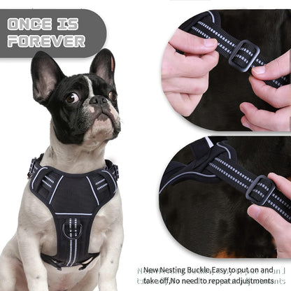 No Pull Dog Harness for Medium Dogs, Adjustable No Choke Pet Vest with Dog Leash Fit Smart Reflective Pet Walking Harness for Training Easy Control Soft Handle Black L