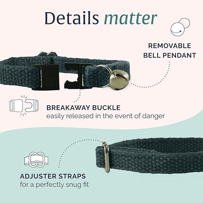 Hepper Hemp Safety Breakaway Cat Collar with Bells - Adjustable Large to Small Kitten Collar with Bell - Cat Collars for Girl Cats/Cat Collars for Boy Cats - Minimalist Cute Cat Collar with Cat Bells
