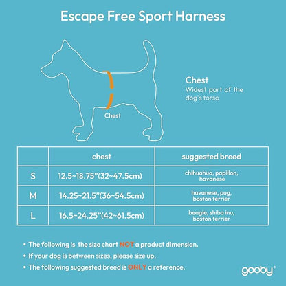 Gooby Escape Free Sport Dog Harness, Choke-Free, Turquoise, Medium | Patented escape-free frame; Reduces choking; 4-point adjustment; Soft neoprene padding; Durable webbed straps