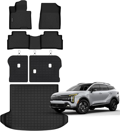 Floor Mats for 2023-2025 2026 Kia Sportage (Only Fit Gas) & Cargo Mat & Backrest Mat. TPE All Weather Protection Floor Liners with Cargo Liner Covering The Backrest Full Set Accessories
