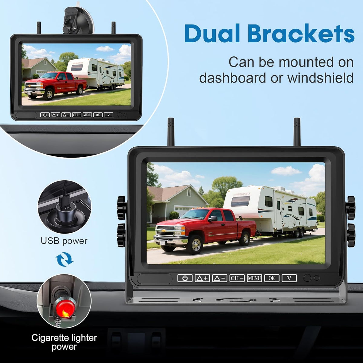 7-Inch Wireless Backup Camera for RV Trailer - HD 1080P Monitor, Night Vision, IP69 Waterproof, Easy Installation Compatible with Furrion, Split Screen 4 Channels Y31