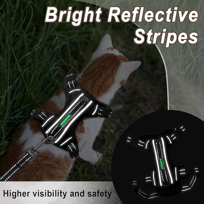 Cat Harness and Leash Set for Walking Escape Proof for Small Large cat Kitten Harness with ID tag Pocket (Black,S)