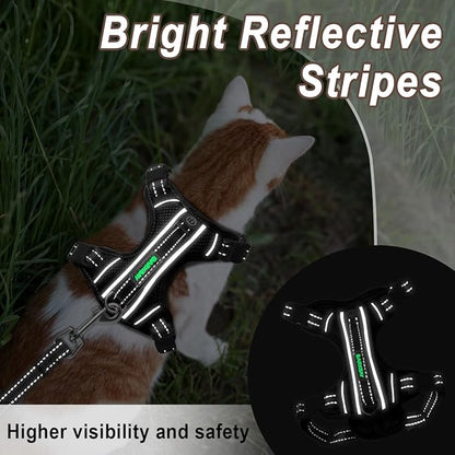 Cat Harness and Leash Set for Walking Escape Proof for Small Large cat Kitten Harness with ID tag Pocket (Black,S)