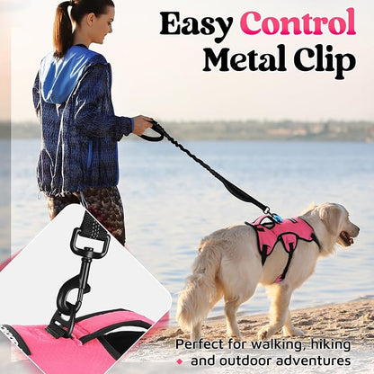 rabbitgoo Escape Proof Dog Harness for Large, No Pull with Lift Handle | No Escape, Full Soft Padded, Reflective Adjustable Vest, Leash Clip for Walking Hiking Training, Peach Pink, Large