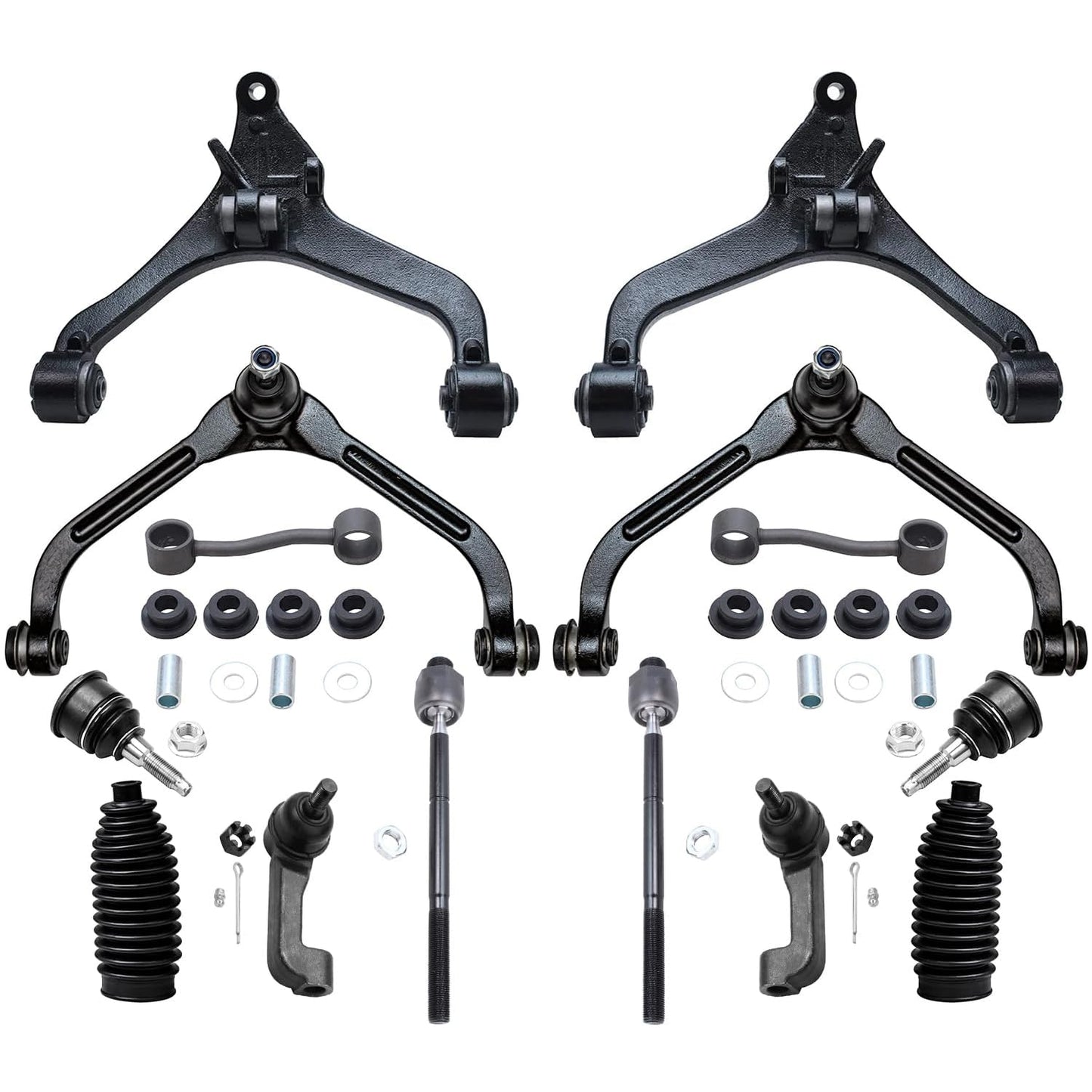 Detroit Axle - 2.4L & 3.7L Front End 14pc Suspension Kit for 02-04 Jeep Liberty 2002 2003 2004, Upper Lower Control Arms Ball Jo