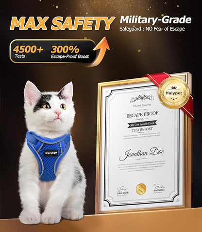 Halypet Cat Harness and Leash Set [MAX Safety 4th-Gen Upgrade] Escape Proof Adjustable Cat Leash Comfortable Soft Vest Easy to Wear Kitten Harness with Reflective Strip for Cats Walking, XS Blue