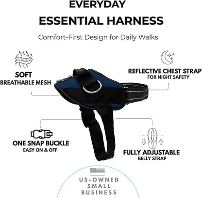 ShawnCo Essential Dog Harness, No-Pull Pet Vest (Pacific Blue,L) | 3 Leash Clips, Easy On, No-Choke, Reflective, Adjustable Fit, Padded Comfort, Control Handle, For Small, Medium & Large Dogs