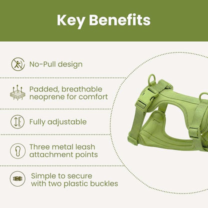 No Pull Dog Harness and Leash Set 3-in-1 Adjustable Anti Pull Dog Harness with Hands-Free Matching Leash,Poop Bag Holder,Easy Walk Dog Harness Medium Sized Dog(Olive Green)