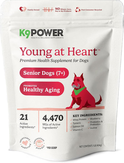 K9 Power Young at Heart Senior Dog Multivitamin 1 lb – Advanced Supplement for Seniors – Supports Brain, Heart, Vision, Joint Health, and Mobility