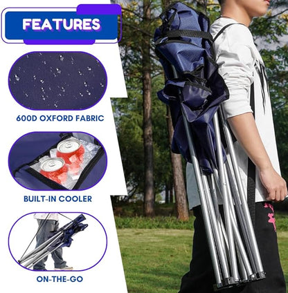 EZONE 2-Pack Camping Chairs with Built-in Ice Cooler, Portable Chair, Storage Pocket, Cup Holder, and Carry Bag Perfect for Camping, Tailgating, Fishing, Beach, and Lawn (2, Navy)