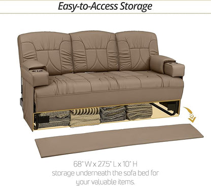 Qualitex De Leon Console SL RV Sofa Bed, 74" Wide, Ulitmate Leather, Light Sand