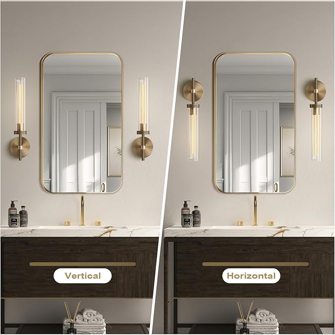 Gold sconces Wall Lighting, 19" Knurling Bathroom Vanity Light Fixtures, Brass Wall Lamp Modern Wall Lights for Mirror Living Room Hallway Staircase