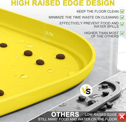SMILOOL Waterproof Silicone Pet Food Mat with Raised Edge for Dog & Cat | 19" x 12" Non-Slip Pet Feeding Mats with Lip for Food & Water Bowl, Food Grade, Easy Cleaning, Light Yellow