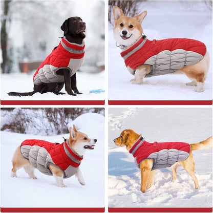 FUAMEY Dog Coat for Medium Dogs,Waterproof Dog Winter Jacket with Harness Built in Puppy Cold Weather Coats Reflective Pet Vest with Zipper Warm Fleece Dogs Snowsuit Windproof Red M
