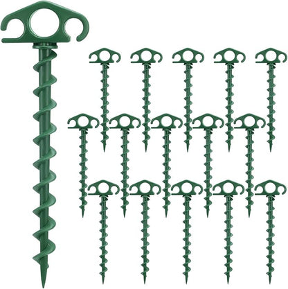 COBARYEN Tent Stakes Ground Anchors Screw in, 16 Pack Sand Stakes for Beach 9.4 Inch Heavy Duty Spiral Tent Pegs for Camping, Party, Hiking, Outdoor Decoration (16, Green)