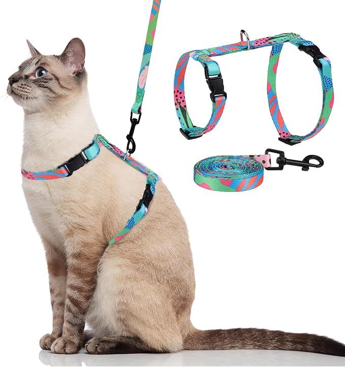 PAWCHIE Cat Harness and Leash Set, Cats Escape Proof-Adjustable Kitten Harness Lightweight Soft Outdoor Walking Travel Pet Safe Harness, Puppy Harness for Girl Cats Bunny Rabbit Small Dog, Green M