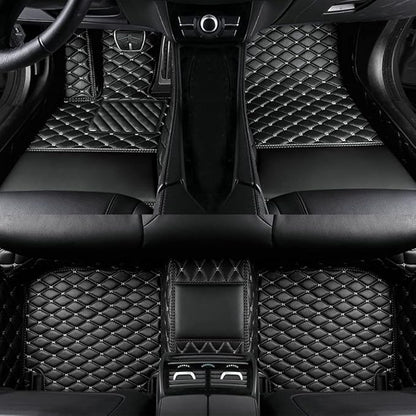 TAHALI Custom Colors Car Floor Mats Black Pink for 99.9% Sedan SUV Sports， All-Weather Liners Car Floor mat，Luxury Leather Automotive Floor Mats (Black White,3D Floor Mats)