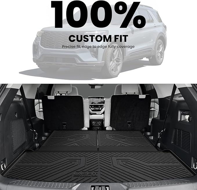 LASFIT Trunk & Backrest Mat for Ford Explorer 2020-2025 2026, Custom Fit All Weather Protector TPE One-Piece Design Easy Installation Trunk with Seatback Mat, 1pc Black