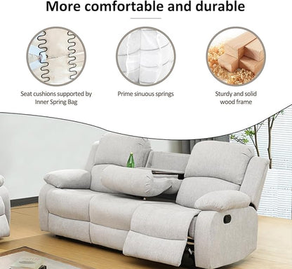 A Ainehome Living Room Furniture Set Leather Recliner Sofa Set Loveseat Chair Furniture Sofa Set for Living Room/Small Space/Rv/House/Office/Theater Seating (B-Grey White Microfiber, Sofa(3seater))