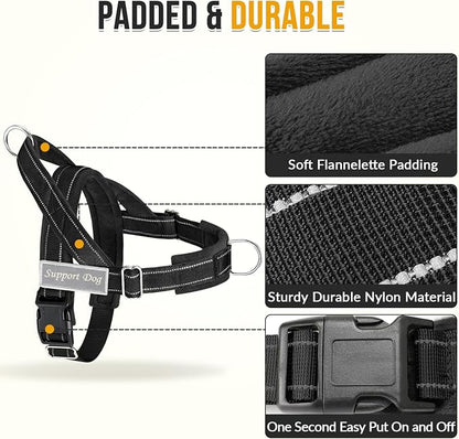 SlowTon No Pull Dog Harness with Front Clip - Heavy Duty, Soft Padded | Neck & Chest Adjustable, Tactical Pet Vest and Leash Set for Large Medium Sized Dogs, for Easy Walk & Training, Black L