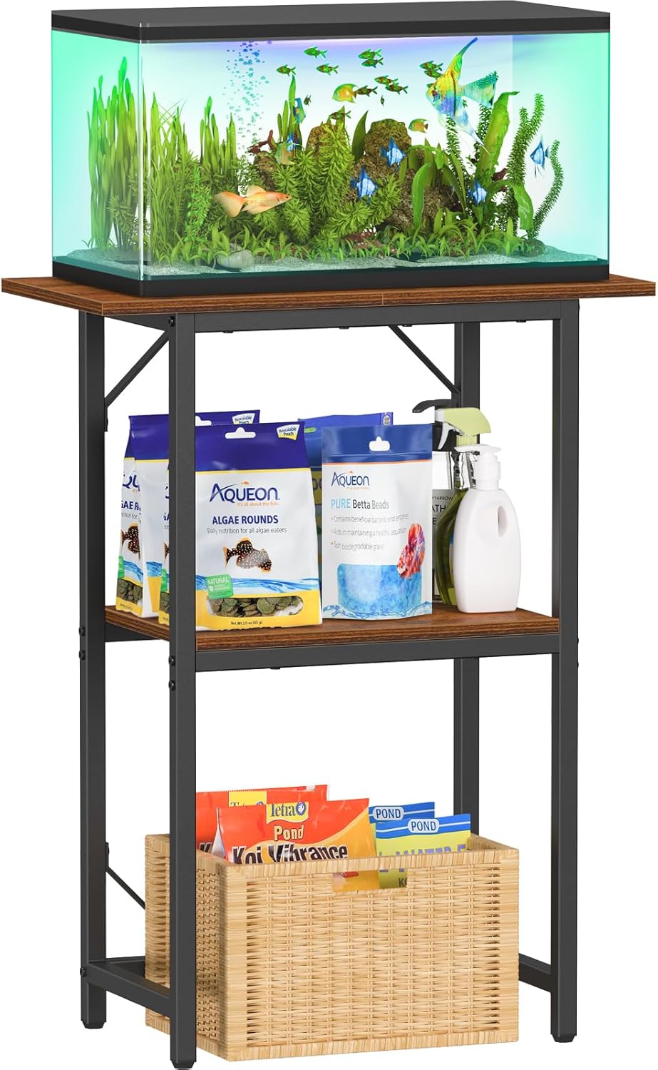 Snughome 10-20 Gallon Fish Tank Stand, Aquarium Stand 2-Tier Storage Shelves, Heavy Duty Terrarium Stand for Home Office Fish Tank Shelf, 24" L x 11.8" W x 30.7" H, Rustic Brown
