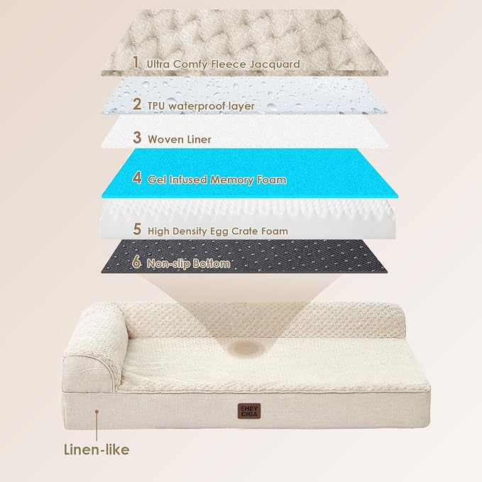 EHEYCIGA XXL Dog Bed Memory Foam, Orthopedic Giant Dog Bed Jumbo with Washable Removable Cover, Waterproof Pet Sofa Couch with Nonskid Bottom, 48x35x7.5, Beige | Washable Removable Cover, Waterproof Flat Pet Sofa Couch with Nonskid Bottom, 48x35x7.5