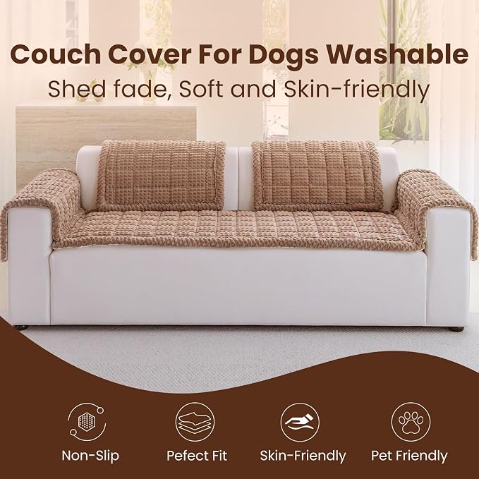 Couch Cover for Dogs Washable, Non-Slip Pet Couch Covers for Sofa, Fuzzy Dog Couch Cover Blanket Thick, Soft, Plush for Furniture Protector (Coffee, 27.6" x 47.2"/70 x 120cm)