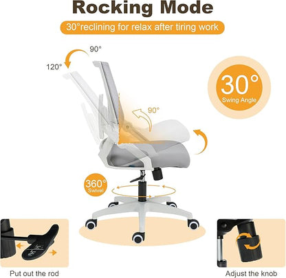 Msdizuo Office Chair Ergonomic Desk Chair, 400lbs Home Mesh Office Desk Chairs with Wheels, Comfortable Gaming Chair, High Back Office Copmuter Chair for Long Hours(White)