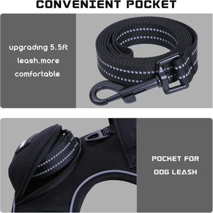 No Pull Dog Harness for Medium Dogs, Adjustable No Choke Pet Vest with Dog Leash Fit Smart Reflective Pet Walking Harness for Training Easy Control Soft Handle Black S