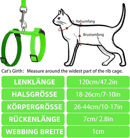 PUPTECK Adjustable Cat Harness and Leash Set Escape Proof Kitten Strap Collar for Walking Travel, Green