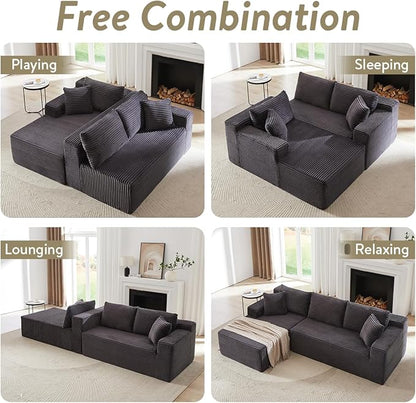 104 Inch Cloud Sectional Couch with L-Shape Chaise,Modern Upholstered Couches with Deep Seat,Corduroy Sponge Compressed Sofa for Living Room,No Assembly Required (Dark Grey)