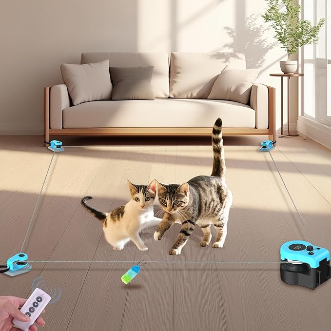 Upgrade Interactive Cat Toys - Automatic Cat Toys for Bored Indoor Adult with Remote Control, 3 Speeds, Indoor Cat Chase Hunting Feather Toys for Fitness, Playtime & Energy Release (Sky Blue)