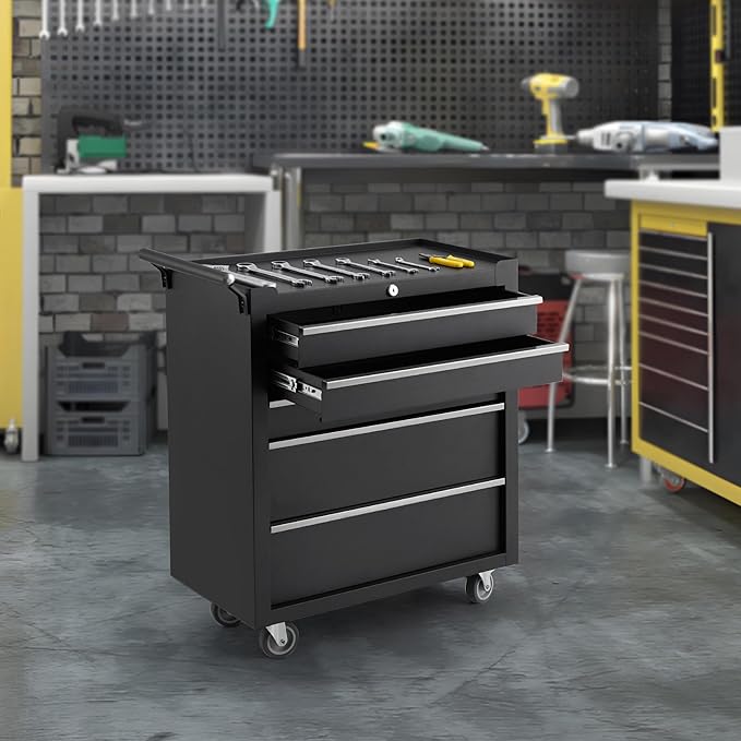 IDEALHOUSE Rolling Tool Chest, 5 Drawers Tool Storage Cabinet, Toolbox