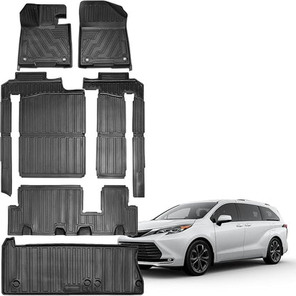 Compatible for 2021-2025 Toyota Sienna Floor mats & Cargo Liner All Weather car mats for 2025 2024 2023 2022 2021 Toyota Sienna Accessories (Only Fit 8 Passenger Model with Spare tire)