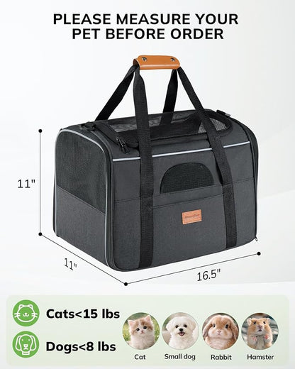 Morpilot Airline Approved Cat Carrier, 16.5" x11" x11" Soft-Sided Pet Travel Carrie with 4-Sided Mesh Ventilation for Cats & Puppies up to 15lbs (Dark Gray)
