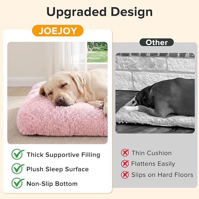 JOEJOY Large Dog Bed Crate Pad, Deluxe Plush Washable Dog Beds Fulffy Soft Kennel Pad Anti-Slip Pet Sleeping Mat for Extra Large Medium Small Dogs, 44" x 32", Pink