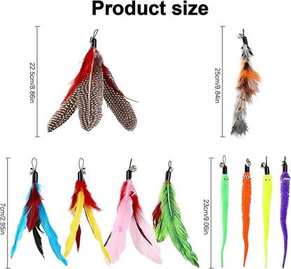 Walfront Cat Toys for Indoor Cats, 12PCS Kitten Toy Set with 2 Retractable Wands & Interactive Feather Teasers, Fun Chase and Exercise Toys to Keep Cats Active and Healthy
