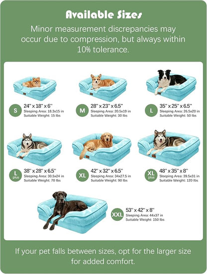 Spotted Play Orthopedic Dog Bed with Sides - Sofa Beds for Small Dogs, Supportive Foam Pet Couch Bed with Washable Removable Cover, Waterproof Lining and Non-Slip Bottom, Ice Blue - S